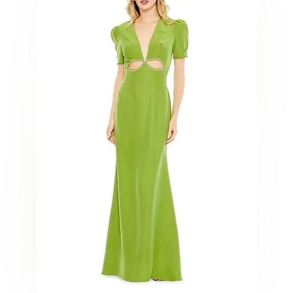 Ieena Mac Duggal 2630 Puff-Sleeve Cut-Out Gown Maxi Dress Apple Green Size 8 NEW - Picture 8 of 11